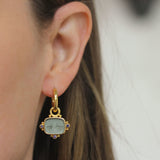 Smoke Venetian Glass Intaglio "Two Cranes" Earring Charms With Faceted Iolites