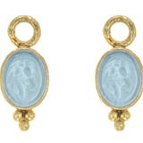 Light Aqua Venetian Glass Intaglio "Horse Profile" Earring Charms With Thin Bezel and Bottom Triad