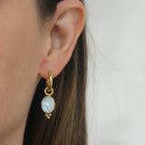 Light Aqua Venetian Glass Intaglio "Horse Profile" Earring Charms With Thin Bezel and Bottom Triad