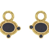 Black Venetian Glass Intaglio "Micro Horse" Earring Charms for Hoops with Faceted Black Spinels