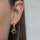 Black Venetian Glass Intaglio "Micro Horse" Earring Charms for Hoops with Faceted Black Spinels