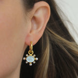 Light Aqua Venetian Glass Intaglio "Tiny Lion" Earring Charms With Pearls and Faceted Moonstone