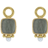 Smoke Venetian Glass Intaglio "Square Putto" Earring Charms With Pearls for Hoops