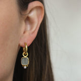 Smoke Venetian Glass Intaglio "Square Putto" Earring Charms With Pearls for Hoops