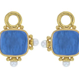 Peacock Venetian Glass Intaglio "God with Horse" Earring Charms For Hoops with Pearl and Side Gold Dots