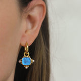 Peacock Venetian Glass Intaglio "God with Horse" Earring Charms For Hoops with Pearl and Side Gold Dots