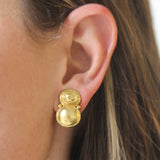 Stacked Horizontal Oval Domed Earrings with Side Gold Dots