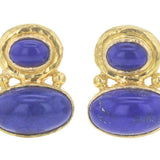 Stacked Horizontal Oval Lapis Earrings with Side Gold Dots