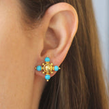 Round Gold Dome and Sleeping Beauty Turquoise Stud Earrings with Gold Dots