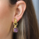 Double-Banded "Cheerio" Amethyst Drop Earrings with Topknot