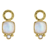 Cushion Cabochon Moonstone Earring Charms with Bottom Round Faceted Moonstone