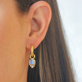 Cushion Cabochon Moonstone Earring Charms with Bottom Round Faceted Moonstone