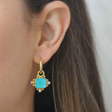 Teal Venetian Glass Intaglio "God with Horse" Earring Charms For Hoops with Pearl and Side Gold Dots