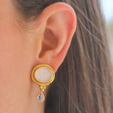 Crystal Venetian Glass Intaglio “Hypocanthus” Earring With Detachable Pear-Shaped Moonstone Drops