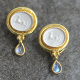 Crystal Venetian Glass Intaglio “Hypocanthus” Earring With Detachable Pear-Shaped Moonstone Drops