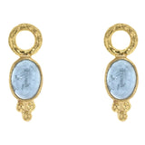 Vertical Oval Cabochon Aquamarine Earring Charms with Bottom Gold Triad