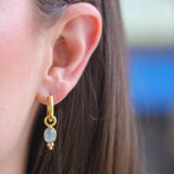 Vertical Oval Cabochon Aquamarine Earring Charms with Bottom Gold Triad