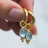 Vertical Oval Cabochon Aquamarine Earring Charms with Bottom Gold Triad