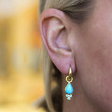 Pear shaped Sleeping Beauty Turquoise Earring Charms with blue zircon