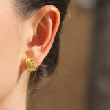 Flat Wide Hoop Earring with Gold Daisy Center