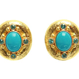Vertical Oval Sleeping Beauty Turquoise Earrings with Faceted Blue Zircon