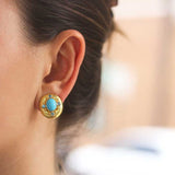 Vertical Oval Sleeping Beauty Turquoise Earrings with Faceted Blue Zircon