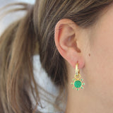 Green Venetian Glass Intaglio "Man in the Moon" Earring Charms With Faceted Tsavorite Halo
