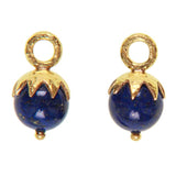 Round Lapis Bead Earring Charms With Eggplant Cap