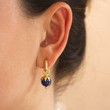 Round Lapis Bead Earring Charms With Eggplant Cap