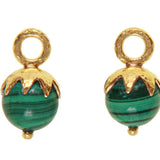 Round malachite Bead Earring Charms With Eggplant Cap