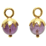 Round Amethyst Bead Earring Charms With Eggplant Cap