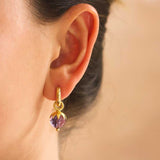 Round Amethyst Bead Earring Charms With Eggplant Cap