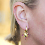 Round gold dome Earring Charms with pink tourmalines