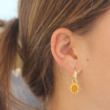 Amber Venetian Glass Intaglio "Micro Angel and Dog" Earring Charms for Hoops with Faceted Spessartite Garnets