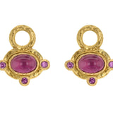 Oval Cabochon Pink Tourmaline Earring Charms with Pink Sapphire