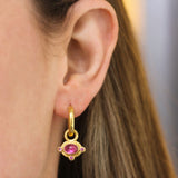 Oval Cabochon Pink Tourmaline Earring Charms with Pink Sapphire