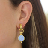 Cerulean Venetian Glass Intaglio "Donna Putto" Double-Banded Cheerio Drop Earrings