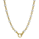17" 8-8.5mm Akoya Pearl And Gold Link Necklace With Circle Clasp Necklace