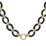 17" Black Jade Link Necklace with Banded Gold Connectors with Ring Closure