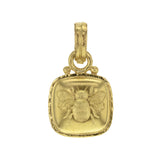 Gold Cushion "Fat Bee" Pendant With Stationary "O" Ring and Hinged, Banded Bale