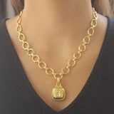 Gold Cushion "Fat Bee" Pendant With Stationary "O" Ring and Hinged, Banded Bale