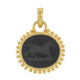 Onyx Oval "Running Horse" Pendant with Granulation on Bezel and Hinged Bale