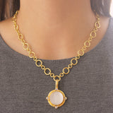 Rock Crystal "Queen Bee" Pendant With Four Moonstone & Gold Dots With Narrow Clip Bale