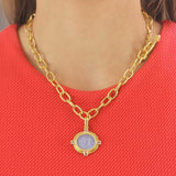 Cerulean Venetian Glass Intaglio "Goddess on a Boat" Pendant with moonstone