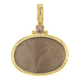 Bronze Venetian Glass Intaglio "Mystic Ball" Pendant with Square Smoky Quartz
