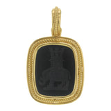 Vertical Cushion Onyx Seal "Elephant And Castle" Pendant In Braided Bezel With Braided Hinged Bale