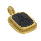 Vertical Cushion Onyx Seal "Elephant And Castle" Pendant In Braided Bezel With Braided Hinged Bale