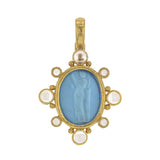 Swimming Pool Venetian Glass Intaglio "Goddess with Column" Oval Pendant with Cabochon Moonstones