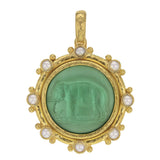 Nile Venetian Glass Intaglio "Elephant" Pendant with White Pearls and Gold Dots