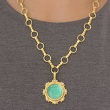 Nile Venetian Glass Intaglio "Elephant" Pendant with White Pearls and Gold Dots